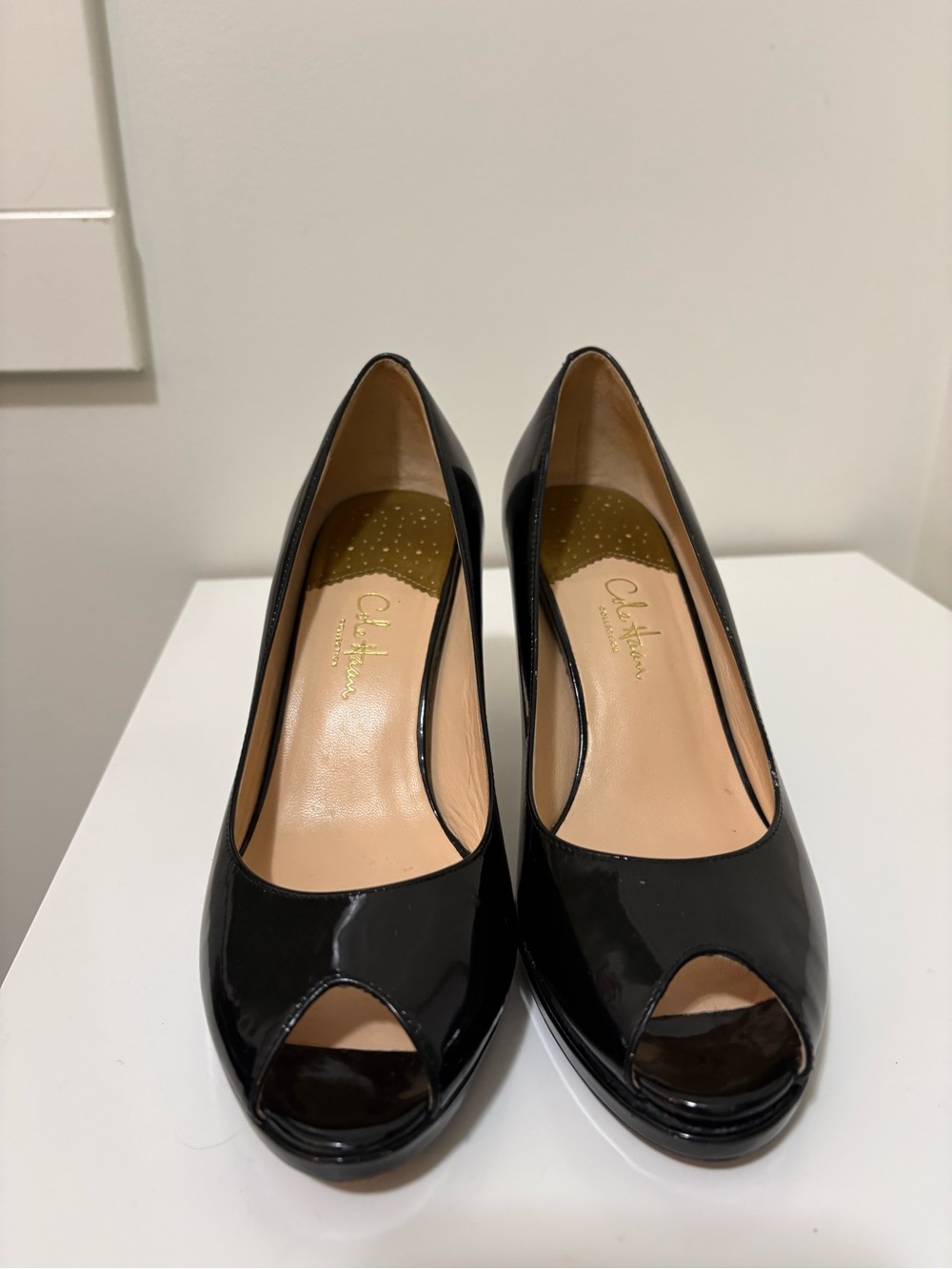 Cole Haan Black Patent Peep-Toe Pumps